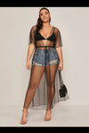 Drawstring Waist Mesh Kimono